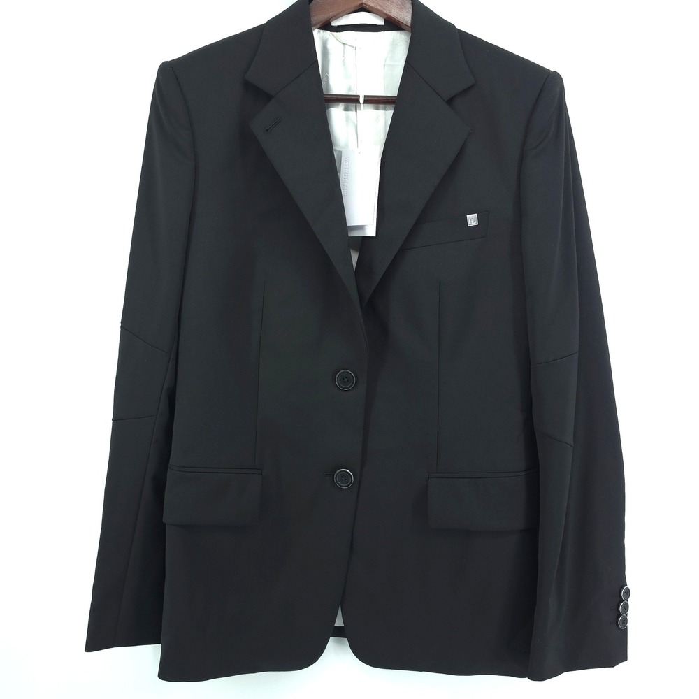 Helmut Lang Womens Curved Classic Blazer Size 2 Black Virgin Italian Wool NWT